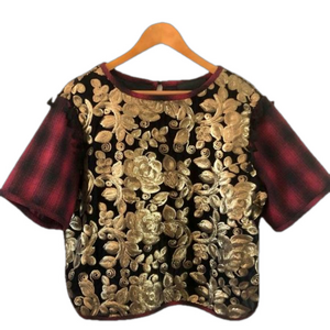 Anthropologie Gold and Red Floral Top